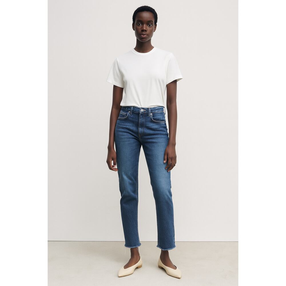 Zara High Rise Wide Leg Jeans Dark Blue Wash Size US 6 No Holes No Rips Classic - Picture 1 of 6